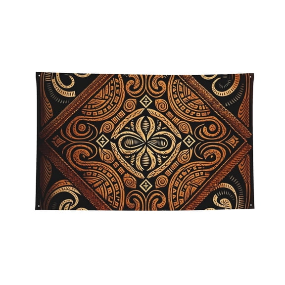 Hawaiian Style Tapa Cloth Tribal Art Four Hole Decorated Banner Flag for Garden Yard Home Decoration Indoor Outdoor 2x3 Ft