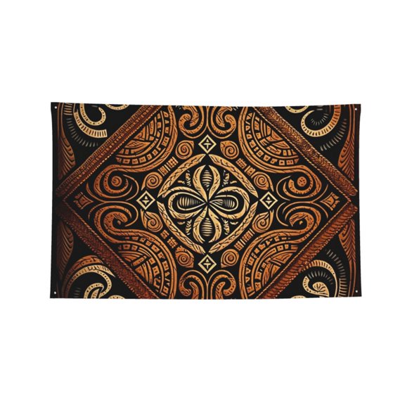 Hawaiian Style Tapa Cloth Tribal Art Four Hole Decorated Banner Flag for Garden Yard Home Decoration Indoor Outdoor 3x5 Ft