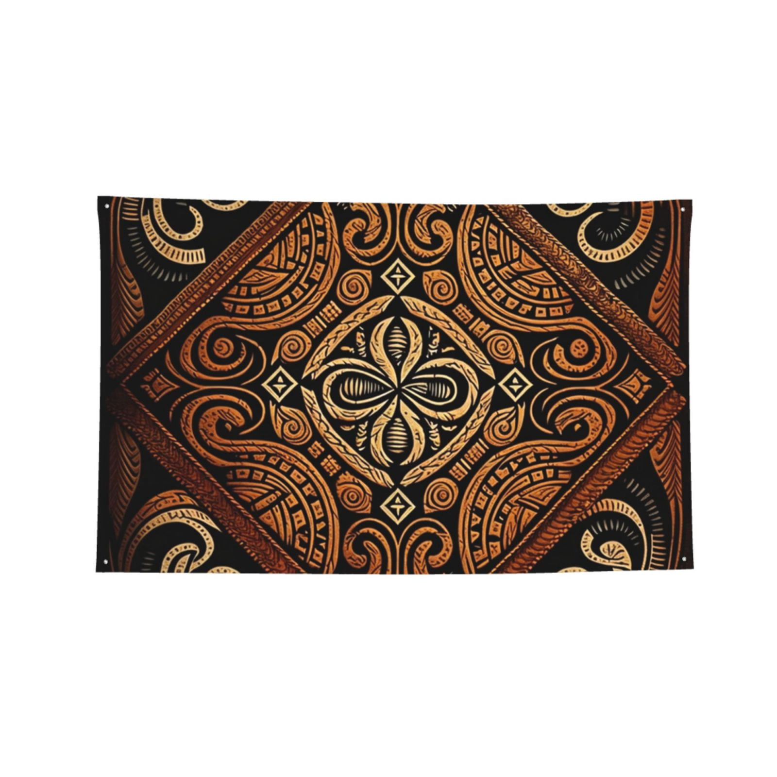 Hawaiian Style Tapa Cloth Tribal Art Four Hole Decorated Banner Flag for Garden Yard Home Decoration Indoor Outdoor 4x6 Ft