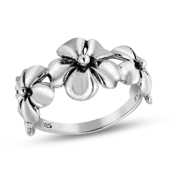 Hawaiian Style Triple Flower .925 Silver Ring-10