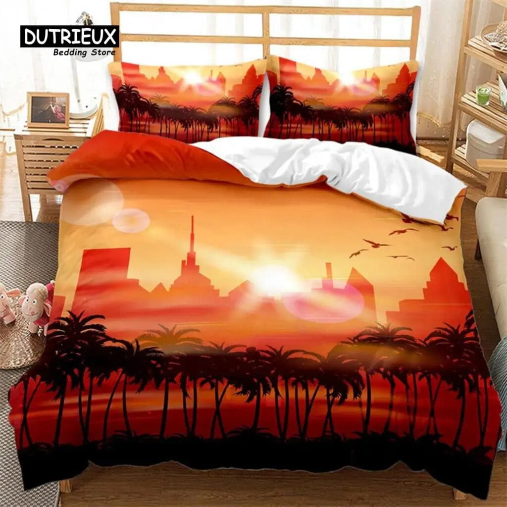 Hawaiian Summer Beach Duvet Cover Exotic Tropical Seascape Bedding Set
