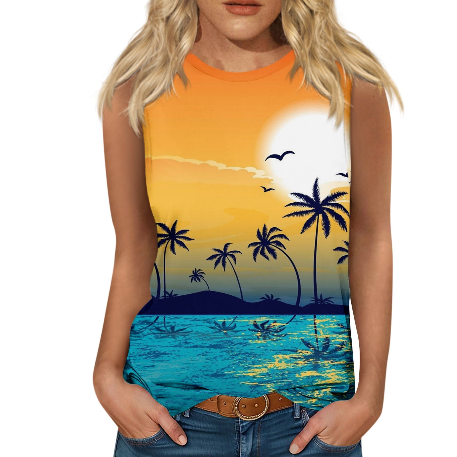 Hawaiian Summer Beach Tanks for Women Tropical Print Beach Tank Tops