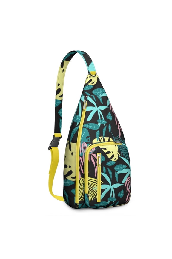 Hawaiian Summer Sling Backpack - Colorful Exotic Botanical Print Shoulder Bag, Stylish Anti-Theft Pack