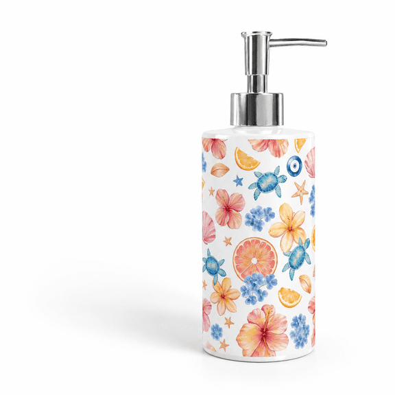 Hawaiian Summer Soap Dispenser Glwith Pump Pink Orange Hibisclemon Slice Sea Turtle Flower Starfish Refillable Liquid Container Fo
