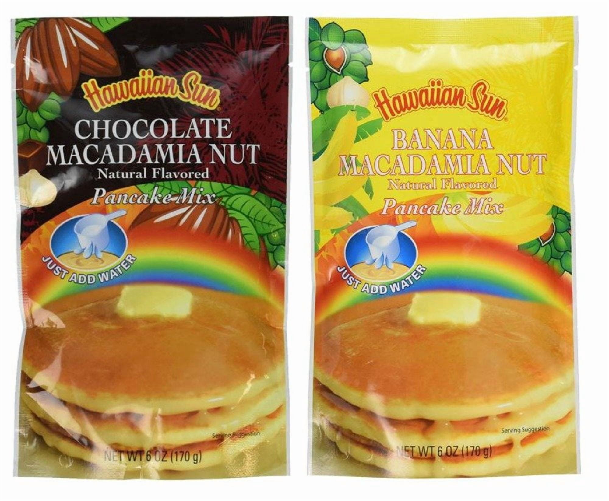 Hawaiian Sun 2 Pack Pancake Mix: Chocolate Macadamia and Banana Macadamia Nut