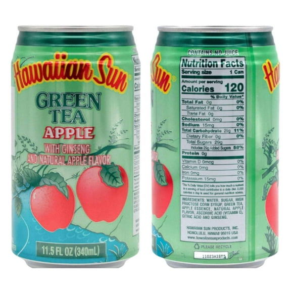 Hawaiian Sun Drink, Green Tea Apple, 11.5 Fl Oz Pack of 6