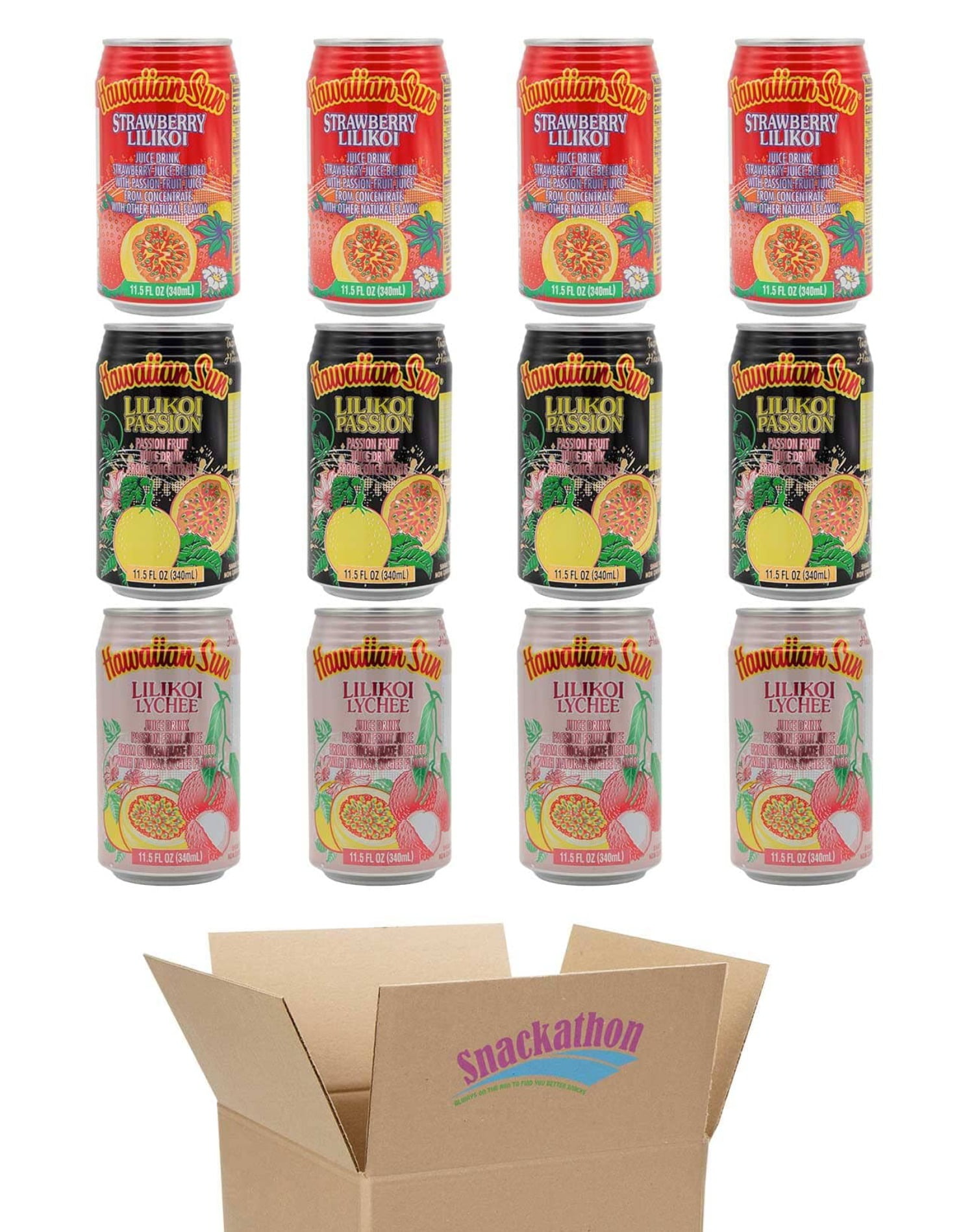 Snackathon, Hawaiian Sun Drinks, Lilikoi Variety Pack, 12 Cans, 3