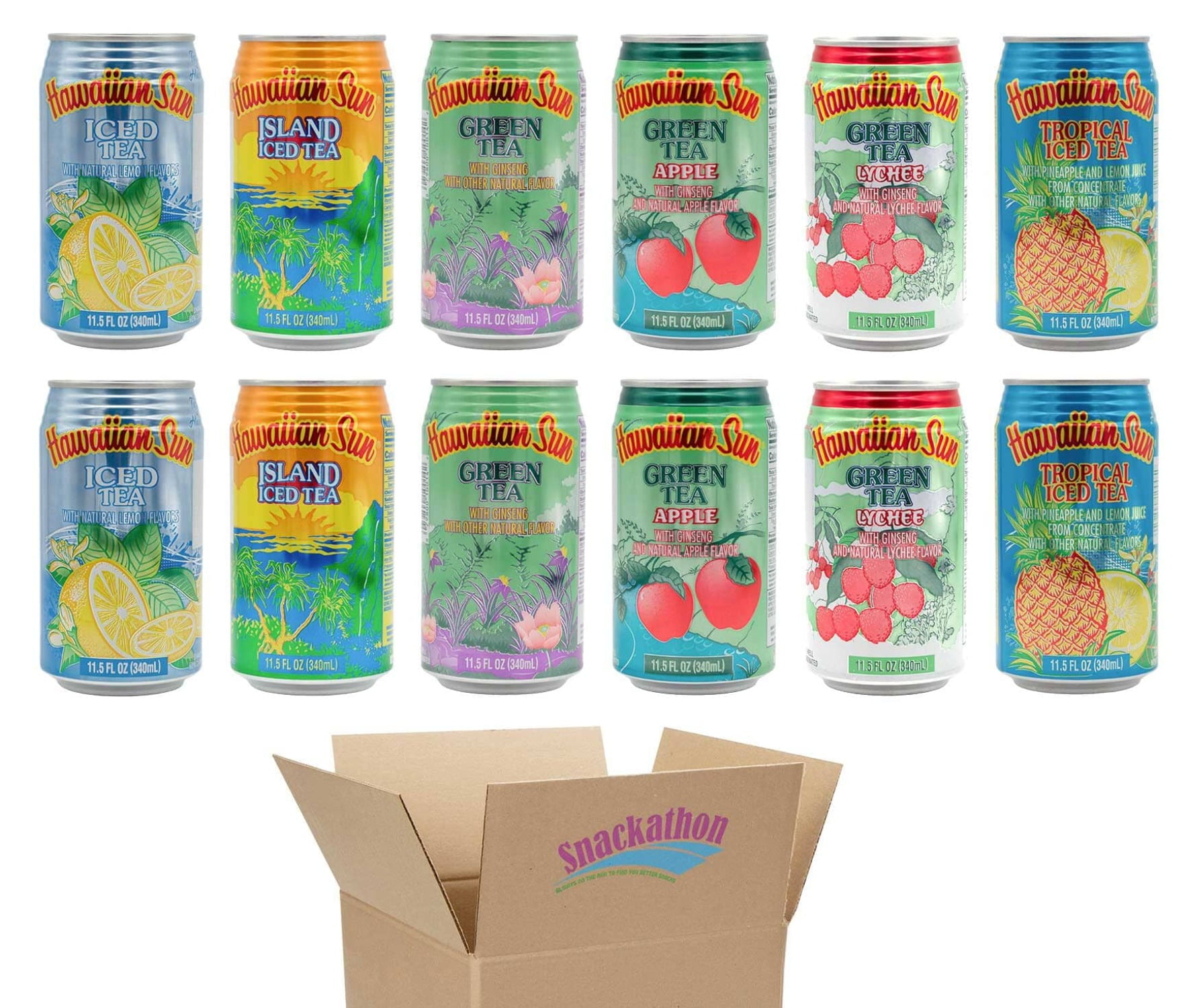 Snackathon Hawaiian Sun Drinks Tea Variety Pack, 6 Flavors, 12