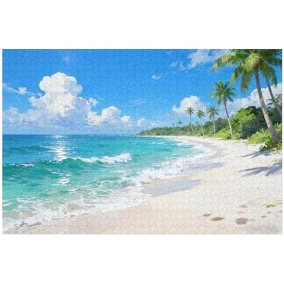 Hawaiian Sunset Beach 500 Piece Jigsaw Puzzle for Adults, Tropical Ocean Artwork, Relaxing Family Game & Coastal Home Decor