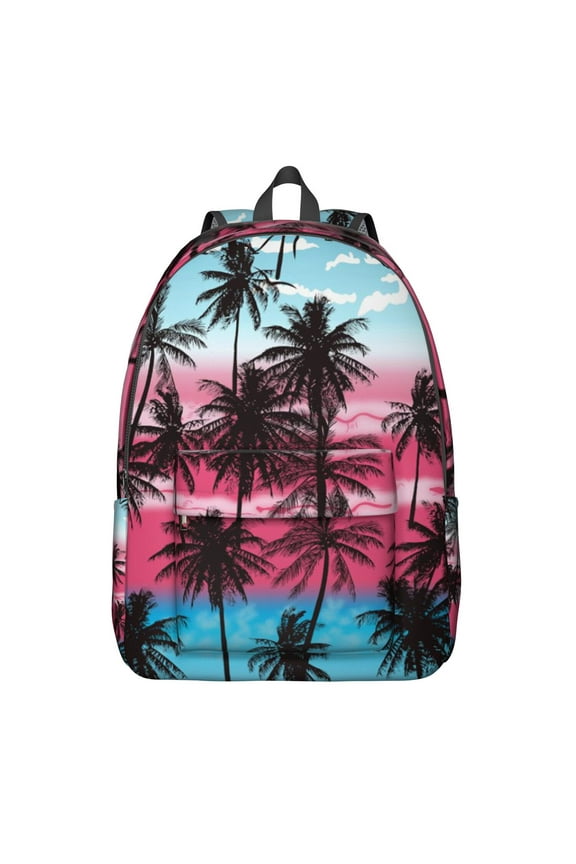 Hawaiian Sunset Beach Backpack, Tropical Palm Trees School Bag with Minimalist Palm Tree Design, Vibrant Tropical Paradise, Boho Style
