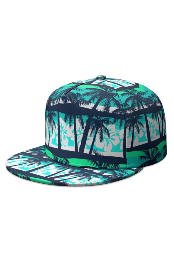 Hawaiian Sunset Beach Flat Brim Panel Hat - High Top Baseball Cap for Hip Hop Events & Running