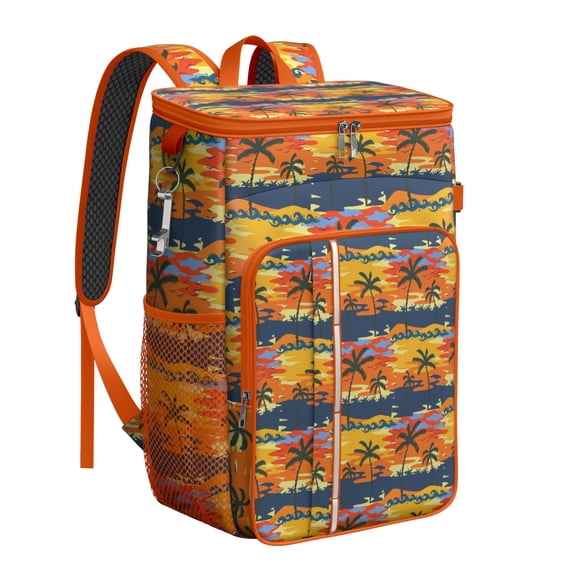 Hawaiian Sunset Beach Insulated Cooler Backpack, Leak Proof Lunch Backpack Cooler Bag, Palm Tree Picnic Beach Travel Backpack for Men Women Students Outdoor