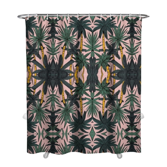 Hawaiian Sunset Beach Shower Curtain, Ocean Sunset with Palm Trees Tropical Paradise Theme, Waterproof Boho Fabric with Hooks, Vibrant and Washable for Summer Bathrooms