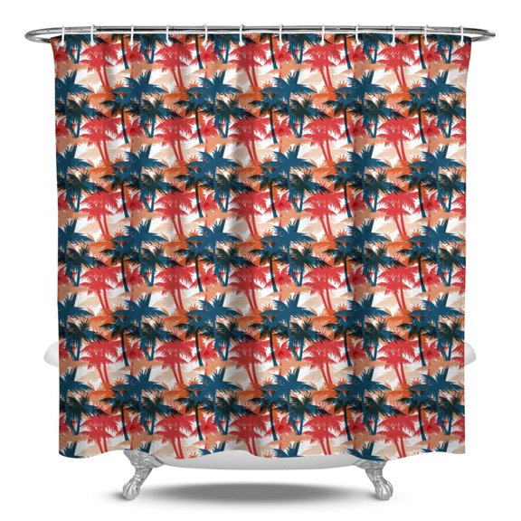 Hawaiian Sunset Beach Shower Curtain, Waterproof Polyester Fabric, Machine Washable, Hooks Included, Tropical Palm Trees and Tropical Paradise Bathroom Decor
