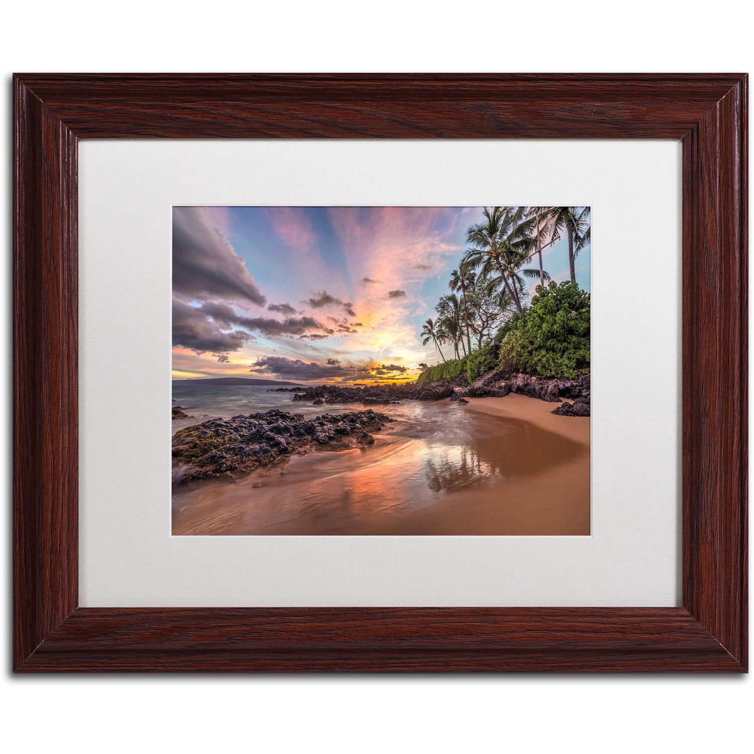 Hawaiian Sunset Wonder' Canvas Art by Pierre Leclerc, White Matte, Wood Frame