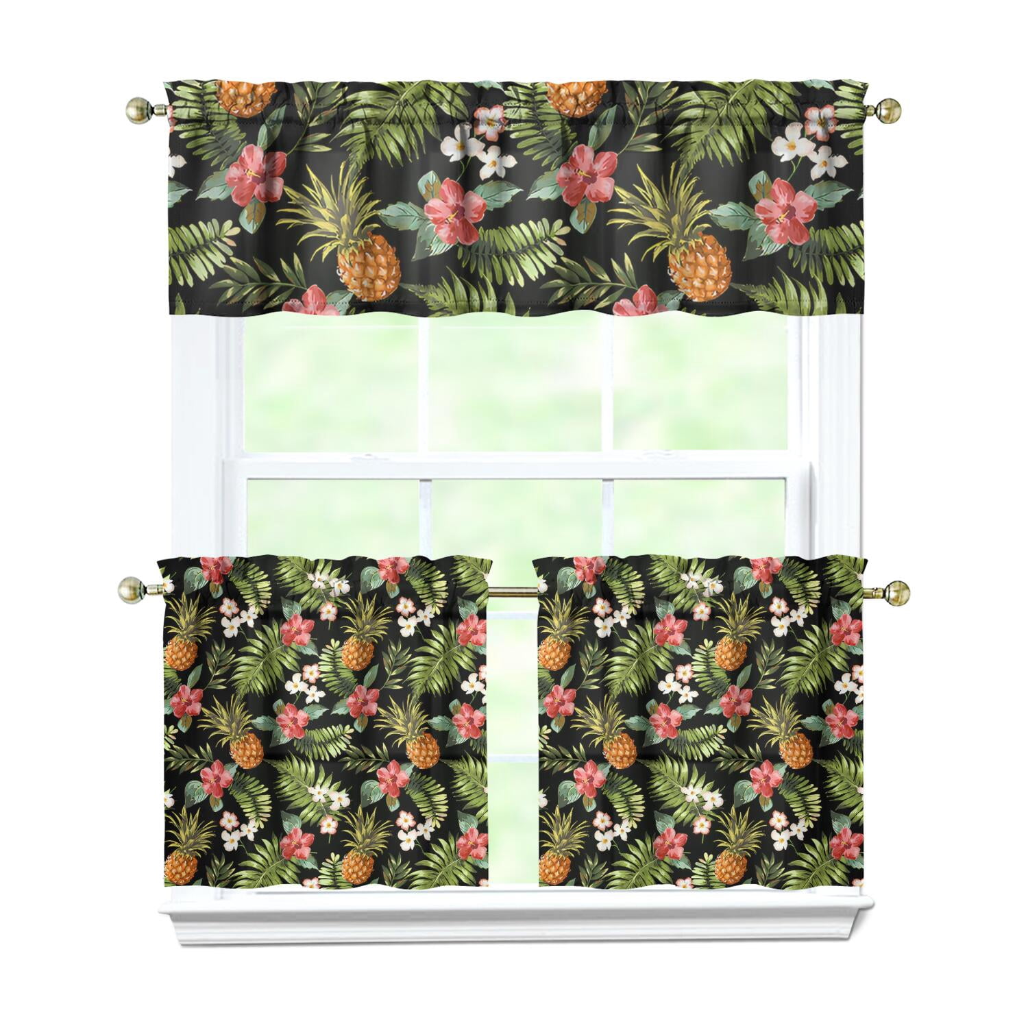 Hawainn Pattern Window Hawaiian Sunshine Pineapple Curtains 3 Piece Set - Tropical Fruit Print ...