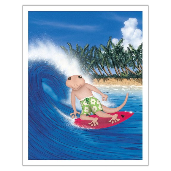 Hawaiian Surf Gecko - From an Original Color Painting by Peter Powell - Fine Art Matte Paper Print (Unframed) 11x14in