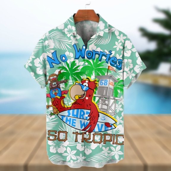 Hawaiian Surf Parrot Print Shirt