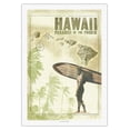 thumbnail image 1 of Hawaiian Surfer - Hawaii Paradise of the Pacific - Vintage Travel Poster by Wade Koniakowsky - Fine Art Rolled Canvas Print 27in x 40in, 1 of 4