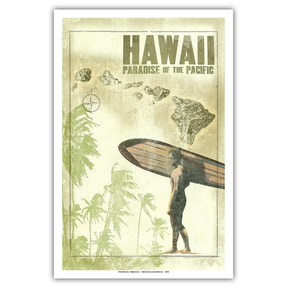 Hawaiian Surfer - Hawaii Paradise of the Pacific - Vintage Travel Poster by Wade Koniakowsky - Master Art Print (Unframed) 12in x 18in