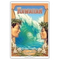 thumbnail image 1 of Hawaiian Surfriders - Hawaii Hula Dancers - Vintage Hawaiian Travel Poster by Kerne Erickson - Master Art Print (Unframed) 13in x 19in, 1 of 4