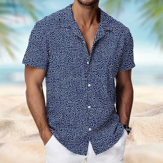 Hawaiian T Shirt for Men Short Sleeve Lapel Button Down Printed Shirts Beach Top Multicolor 9 XXL