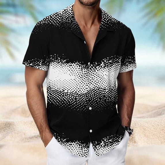 Hawaiian T Shirt for Men Short Sleeve Lapel Button Down Printed Shirts Beach Tops Multicolor S