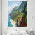 thumbnail image 1 of Hawaiian Tapestry, Na Pali Coast Kauai Hawaii Seashore Greenery Adventurous Journey Landscape, Wall Hanging for Bedroom Living Room Dorm Decor, 60W X 80L Inches, Green Redwood Blue, by Ambesonne, 1 of 2