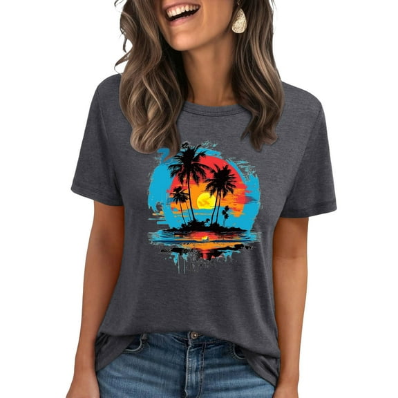 Hawaiian Tee Shirts Women Breathable Cotton Short Sleeve Crew Neck Beach Graphic Printed Women's T-Shirts
