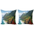thumbnail image 1 of Ambesonne Hawaii Throw Pillow Cover 2 Pack, Na Pali Coast Kauai Sea, 16", Green Redwood Blue, 1 of 6