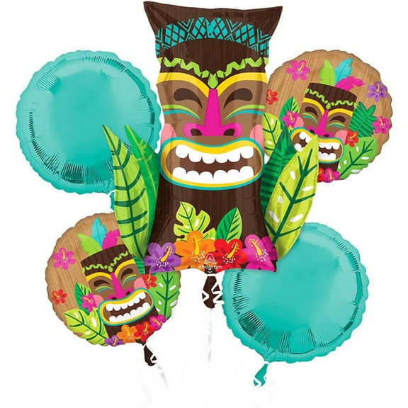Hawaiian Tiki Luau 5pc Foil Balloon Bouquet