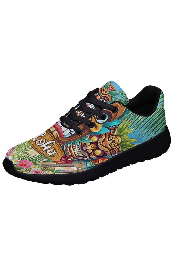 Hawaiian Tiki Luau Party Aloha Shoes Sneakers Black Size 3.5