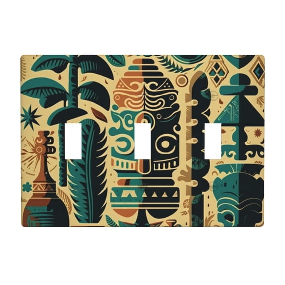Hawaiian Tiki Retro Tribal Vintage 3 Gang Light Switch Cover Decorative Triple Toggle Wall Plate for Kitchen Bedroom Bathroom Living Room Decor