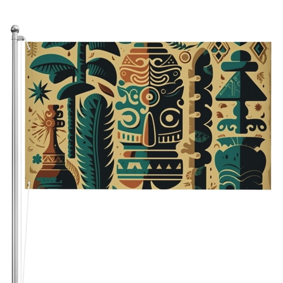 Hawaiian Tiki Retro Tribal Vintage Double Sided Flag 3x5FT Reversible Garden Flag Outdoor Decor for House, Porch, Lawn, Yard, Indoor Wall, Party Decoration