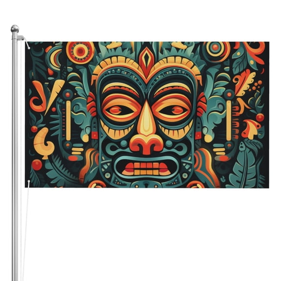 Hawaiian Tiki Tribal Retro Art Double Sided Flag 3x5FT Reversible Garden Flag Outdoor Decor for House, Porch, Lawn, Yard, Indoor Wall, Party Decoration