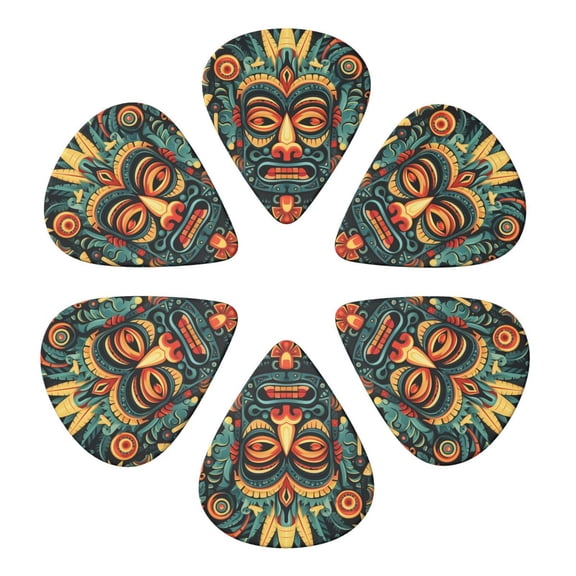 Hawaiian Tiki Tribal Retro Art Guitar Pick 6 Pack for Bass Acoustic Electric Guitars Lovers Gift 0.96mm