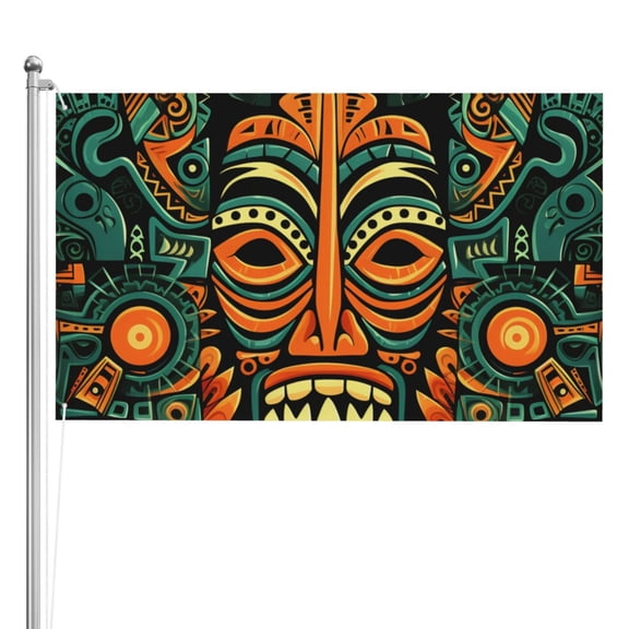 Hawaiian Tiki Tribal Retro Double Sided Flag 3x5FT Reversible Garden Flag Outdoor Decor for House, Porch, Lawn, Yard, Indoor Wall, Party Decoration