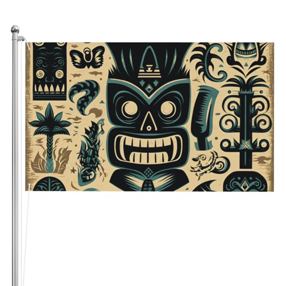 Hawaiian Tiki Tribal Retro Double Sided Flag 3x5FT Reversible Garden Flag Outdoor Decor for House, Porch, Lawn, Yard, Indoor Wall, Party Decoration