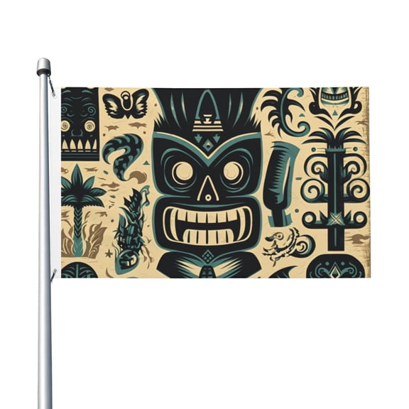 Hawaiian Tiki Tribal Retro Flag 3X5 Ft Garden Yard House Flags Banner Sign Outdoor Indoor Party Home Garden Decoration