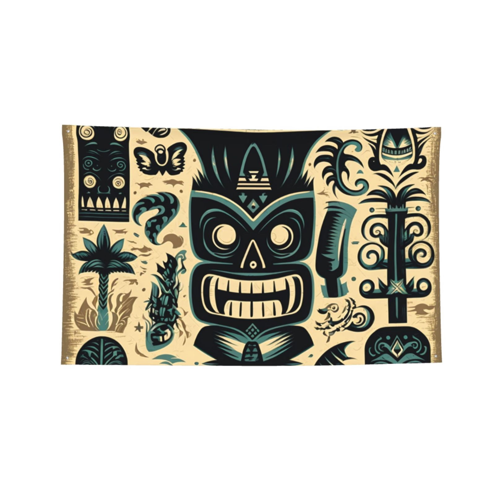Hawaiian Tiki Tribal Retro Four Hole Decorated Banner Flag for Garden Yard Home Decoration Indoor Outdoor 4x6 Ft