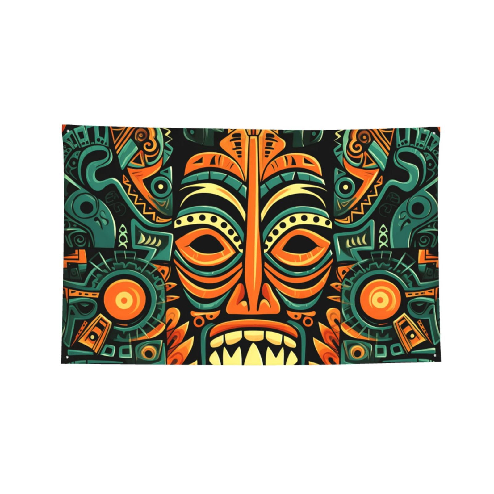 Hawaiian Tiki Tribal Retro Four Hole Decorated Banner Flag for Garden Yard Home Decoration Indoor Outdoor 4x6 Ft