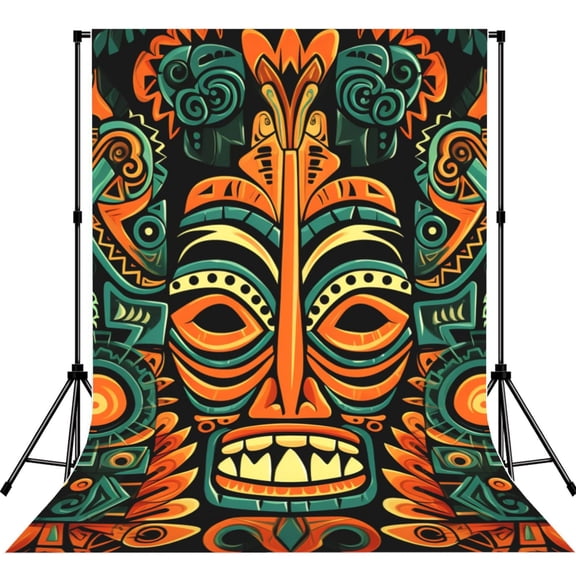 Hawaiian Tiki Tribal Retro Photography Backdrop 5x7Ft Background for Photo Studio Video Recording Birthday Party Wedding Home Decor