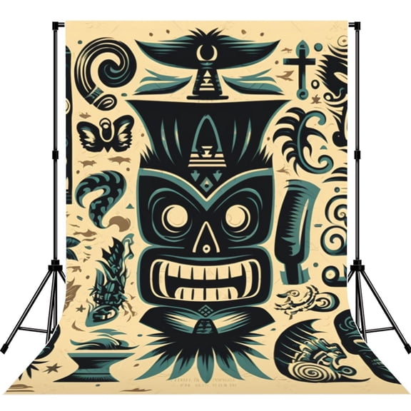 Hawaiian Tiki Tribal Retro Photography Backdrop 5x7Ft Background for Photo Studio Video Recording Birthday Party Wedding Home Decor