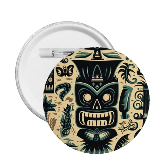 Hawaiian Tiki Tribal Retro Round Button Pin Badge 5PCS Pinback Buttons Lapel Pin for Jacket, Backpack, Hat, Party Favor, Gift