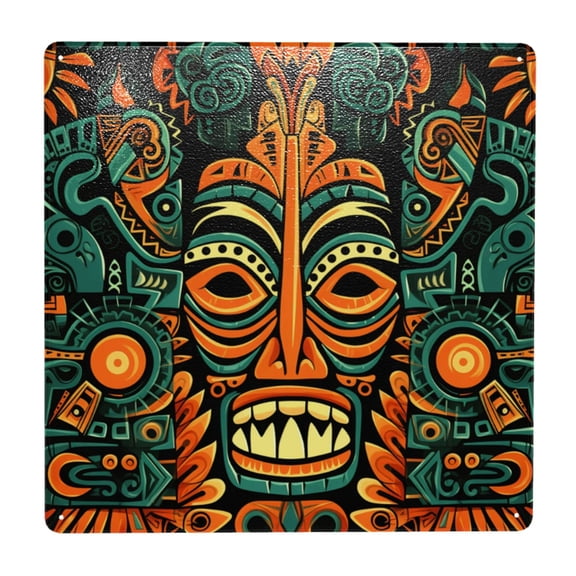 Hawaiian Tiki Tribal Retro Square Metal Sign 12x12 Inch Tin Sign Wall Decor Decorative Plaque for Bar, Cafe, Restaurant