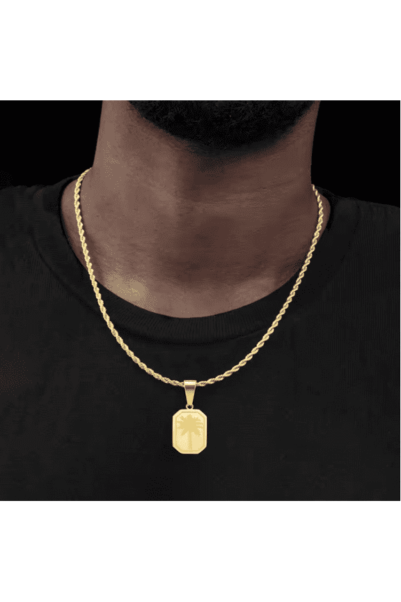 Hawaiian Tree Necklaces for Men Women,Palm Trees 14K Yellow Gold Square Pendant Necklaces.Chic Stylish Jewelry Gift