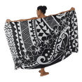 thumbnail image 1 of Island Style Women's Pareo Sarong Cover-up- Hawaiian Tribal Hibiscus, Black and White, 1 of 4