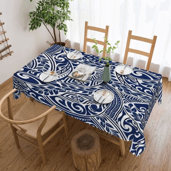 Hawaiian Tribal Pattern Tablecloth 50x70 Inch, Washable Waterproof Rectangular Table Cover for Party Picnic Dinner Decor