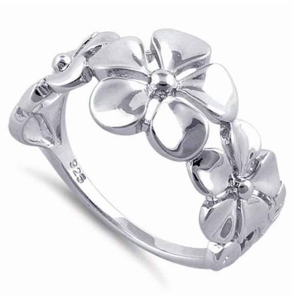 Hawaiian Triple Plumeria Flower Lei Ring 925 Sterling Silver Dainty Promise Band_8.5