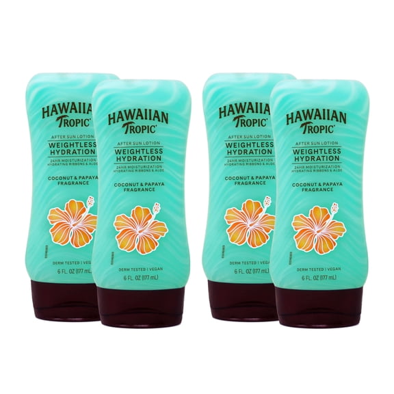 Hawaiian Tropic, After Sun Lotion, Weightless Hydration, Coconut & Papaya, 6 fl oz Pack of 4